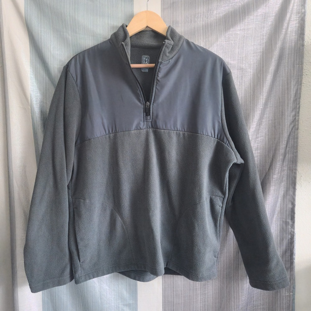 PGA Tour Golf Jacket Mens Gray Quarter Zip Fleece Pullover M Outdoor Minimalist